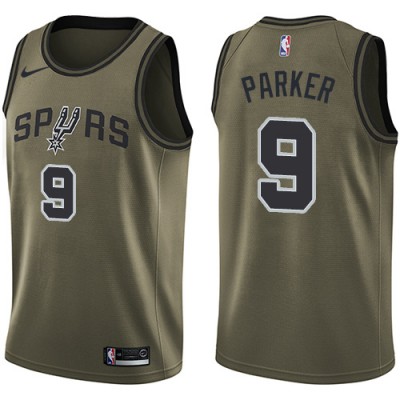 Nike San Antonio Spurs #9 Tony Parker Green Salute to Service Mens NBA Swingman Jersey